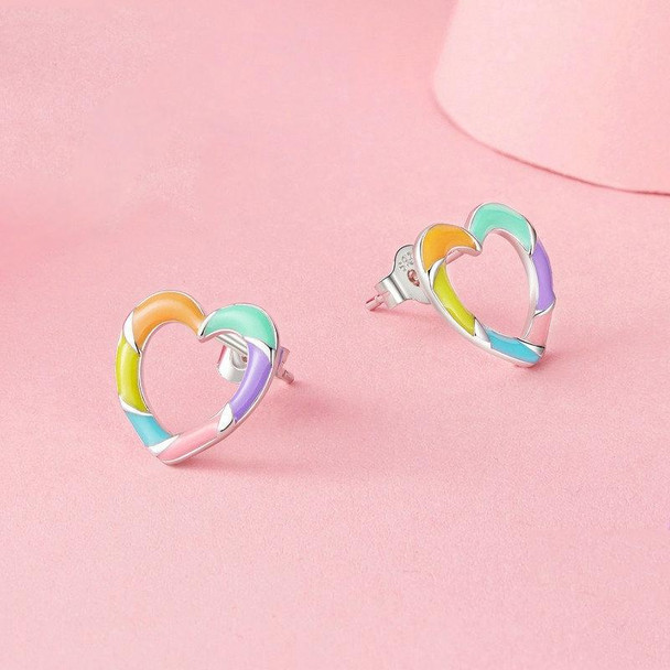 S925 Sterling Silver Platinum-plated Dopamine Rainbow Love Earrings for Women