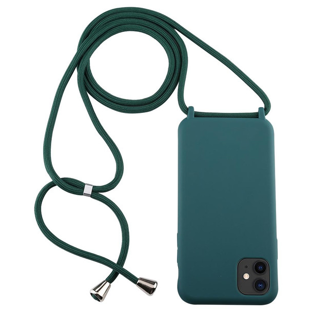 iPhone 11 Candy Color TPU Protective Case with Lanyard(Dark Green)