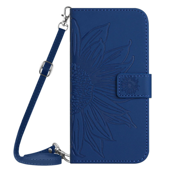 For ZTE Libero 5G IV Skin Feel Sun Flower Pattern Leather Phone Case with Lanyard(Dark Blue)