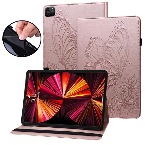 For iPad Pro 12.9 2022 / 2021 / 2020 Big Butterfly Embossed Leather Tablet Case(Rose Gold)