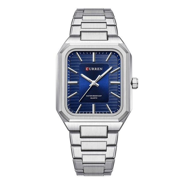 Curren 8457 Business Steel Strap Square Men Quartz Watch, Color: White Shell Blue