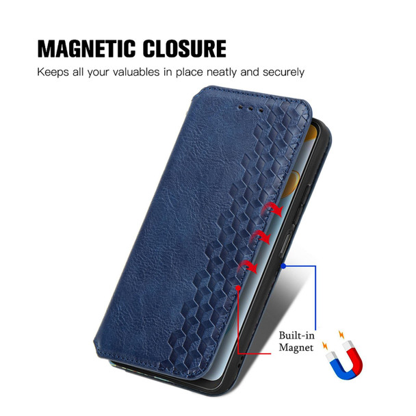 For ZTE Blade V50 Vita Cubic Grid Pressed Magnetic Leather Phone Case(Blue)