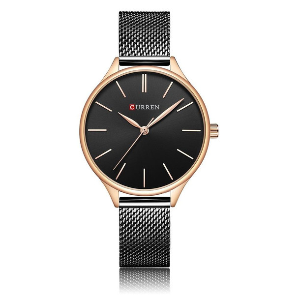 Curren 9024 Casual Steel Strap Waterproof Women Quartz Watch, Color: Rose Shell Black Surface