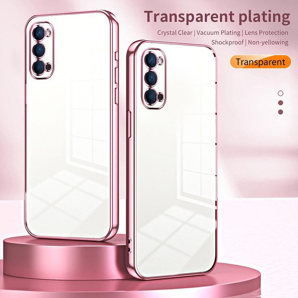 For OPPO Reno4 Transparent Plating Fine Hole Phone Case(Blue)