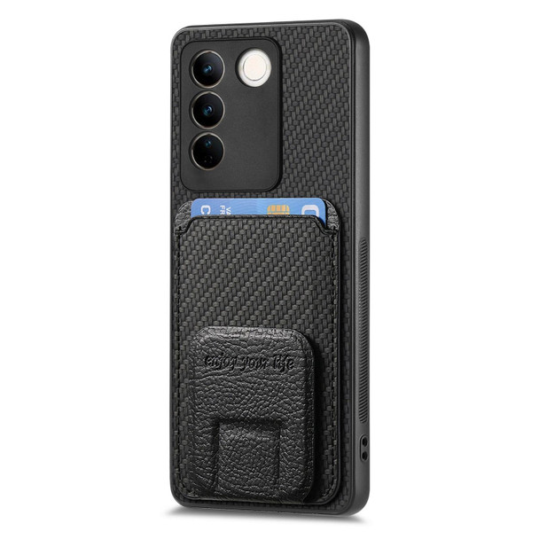 For vivo iQOO Z8 Carbon Fiber Card Bag Fold Stand Phone Case(Black)