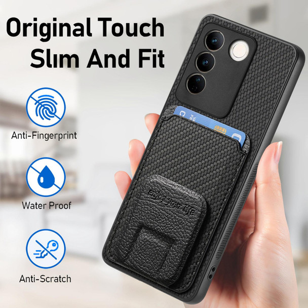 For vivo iQOO Z8 Carbon Fiber Card Bag Fold Stand Phone Case(Black)