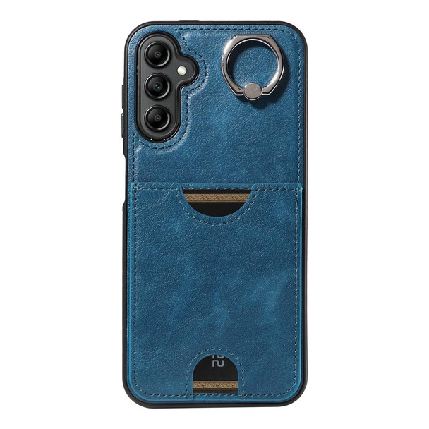 For Samsung Galaxy A14 4G / 5G Calf Texture Card Slot Ring Holder Phone Case(Blue)