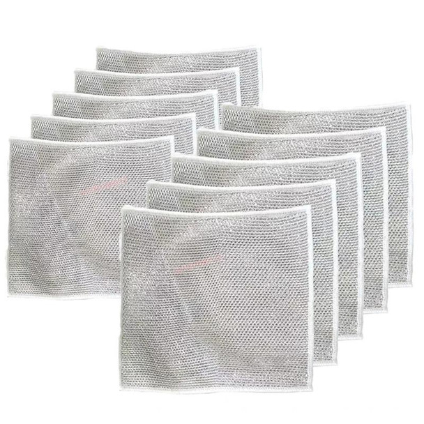 10pcs Single Layer 20x20cm Double-sided Silver Wire Wipes Dish Towel Household Cleaning Degreasing Steel Wire