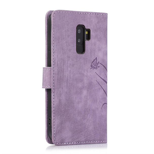 For Samsung Galaxy S9+ Orchid Butterfly Embossed Leather Phone Case(Purple)