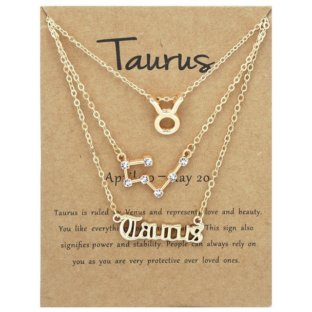 3 In 1 12 Zodiac Signs Necklace Set Retro Alphabet Symbols With Diamonds Jewelry Set, Style: Taurus Golden