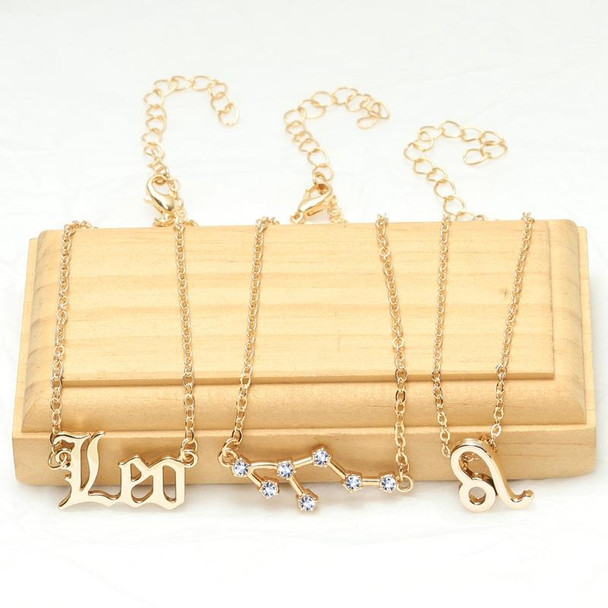 3 In 1 12 Zodiac Signs Necklace Set Retro Alphabet Symbols With Diamonds Jewelry Set, Style: Taurus Golden