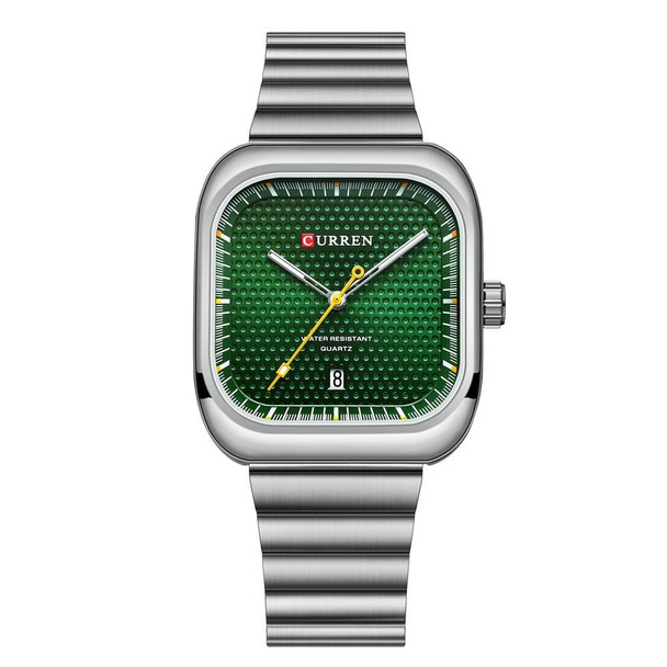 Curren 8460 Casual Steel Strap Square Men Quartz Watch, Color: White Shell Green