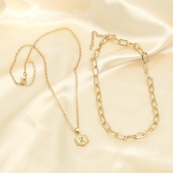 26 Alphabet Double Layer Necklace Hexagonal Letter Pendant Layered Collarbone Chain, Style: X