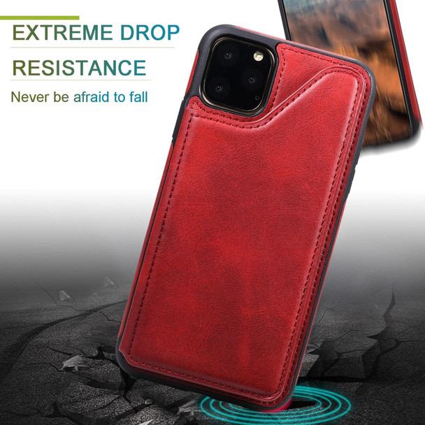 iPhone 11 Pro Max Shockproof Calf Texture Protective Case with Holder & Card Slots & Frame(Red)