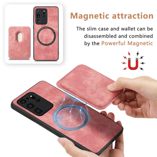 For Samsung Galaxy S20 Ultra Retro Leather Card Bag Magnetic Phone Case(Pink)