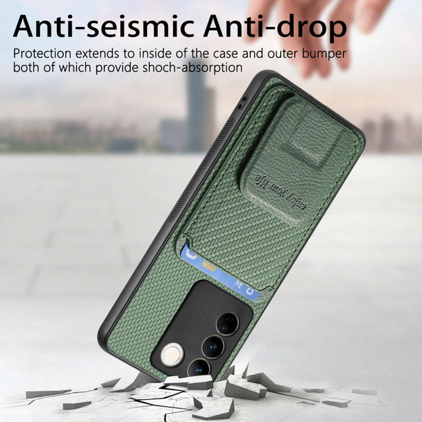 For vivo iQOO Z8 Carbon Fiber Card Bag Fold Stand Phone Case(Green)