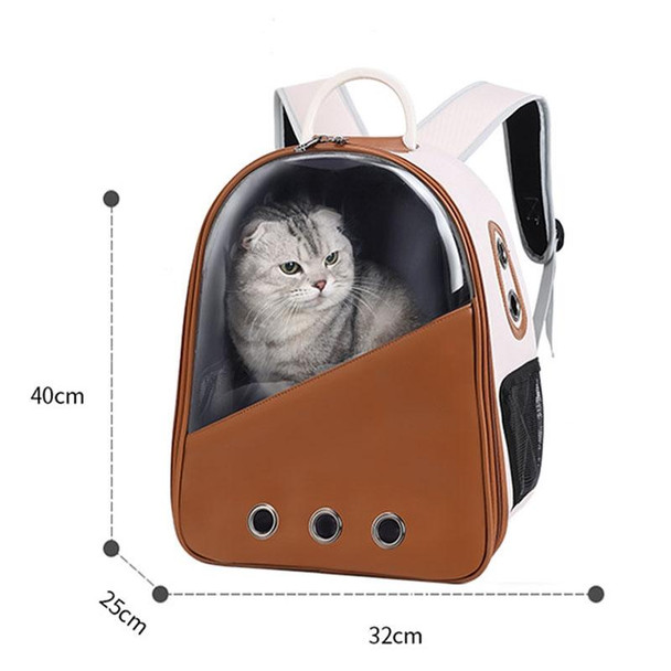 PU Pet Bag Cats And Dogs Outing Carrying Capsule Double Shoulder Backpacks(Model 1 Beige)