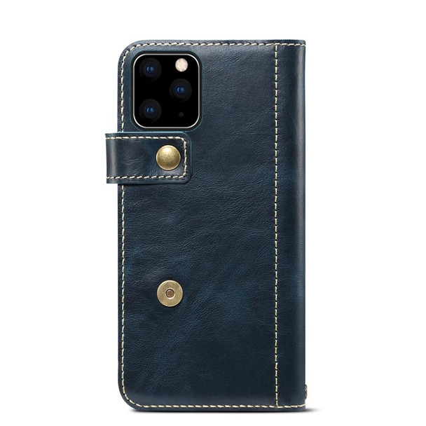 iPhone 11 Denior Oil Wax Cowhide DK Magnetic Button Horizontal Flip Leather Case with Holder & Card Slots & Wallet(Dark Blue)