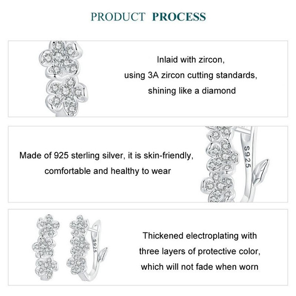 S925 Sterling Silver Flower Zircon Earrings(BSE982)