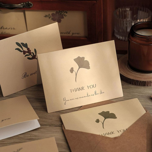 6pcs /Set DIY Thank You Printed Greeting Cards Valentine Day Greeting Message Card(Retro Plant)