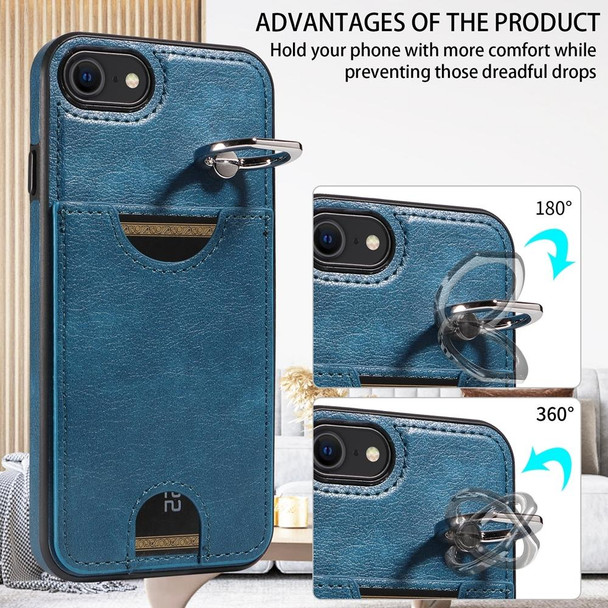 For  iPhone 2022 / 2020 / 8 / 7 Calf Texture Card Slot Ring Holder Phone Case(Blue)