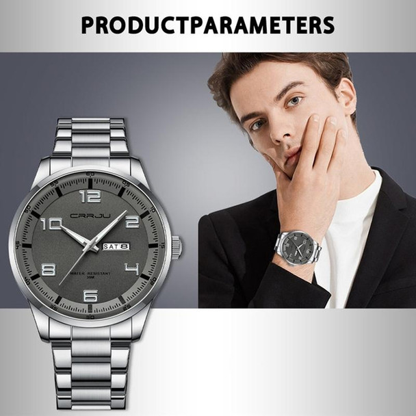 CRRJU 5005 Men Steel Strap Watch Simple Business Personalized Waterproof Watch With Calendar Display(Silver)