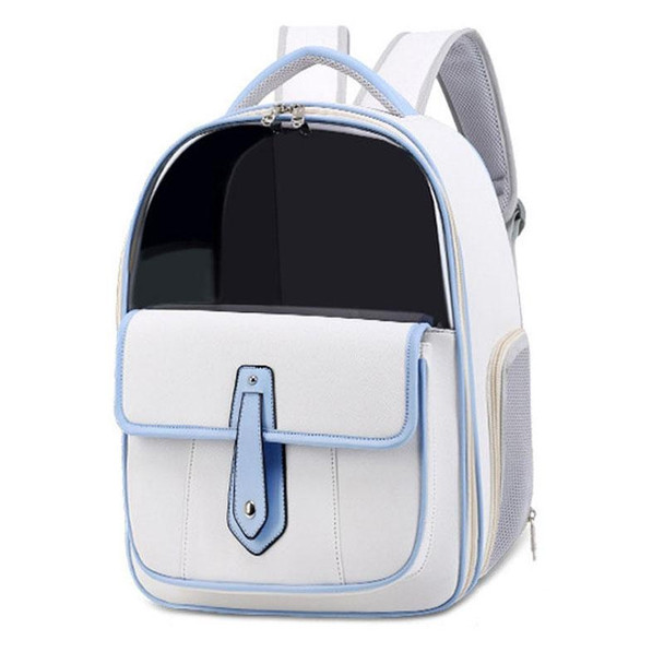 PU Pet Bag Cats And Dogs Outing Carrying Capsule Double Shoulder Backpacks(Model 6 White)