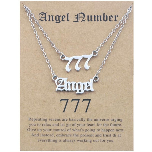 2 In 1 Angel Lucky Numbers Layered Necklace Set Women Collarbone Chain Jewelry, Style: Angel+7 Silver