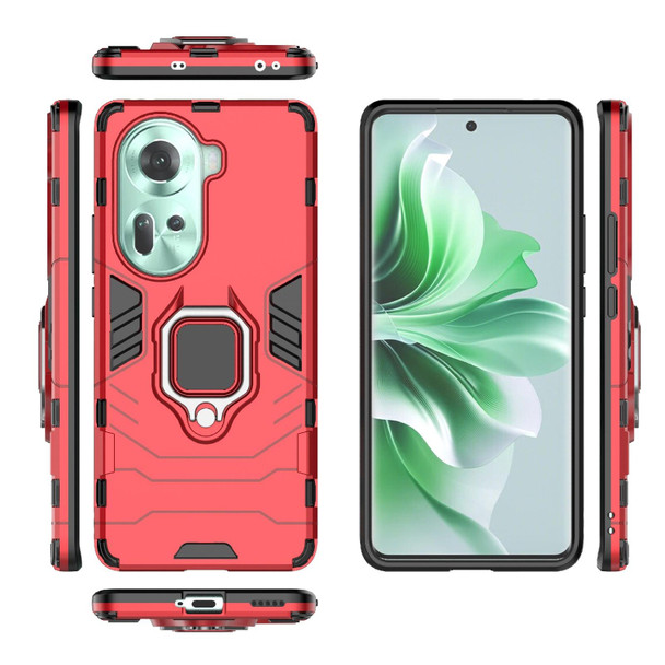 For OPPO Reno11 5G Global PC + TPU Shockproof Protective Phone Case with Magnetic Ring Holder(Red)