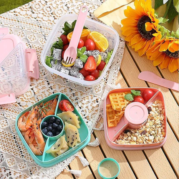 Microwaveable Double Layer Salad Container Picnic Lunch Box with Fork Spoon, Spec: Pink/Large