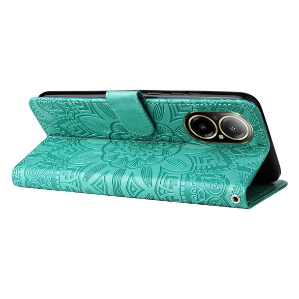 For Realme C67 4G Global Embossed Sunflower Leather Phone Case(Green)