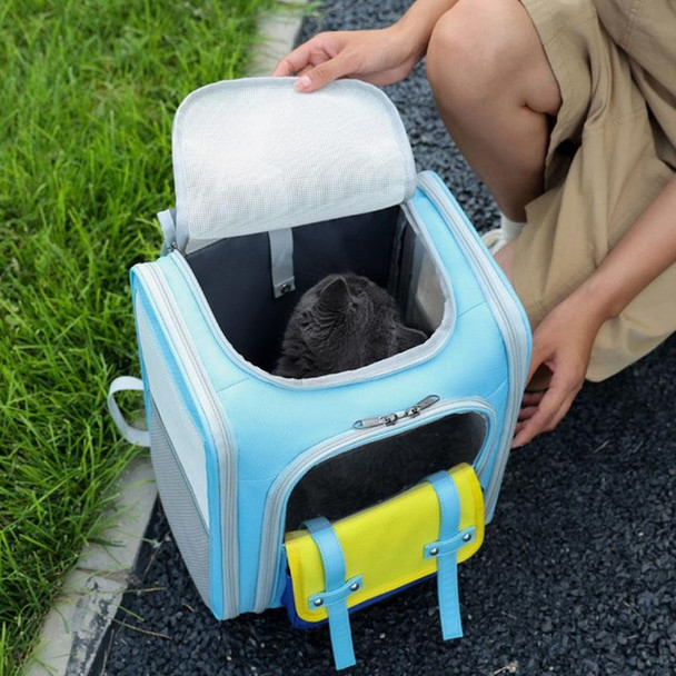 Square Foldable Cats Backpack Pets Outdoor Portable Double Shoulder Bag(Model 8 Gray)
