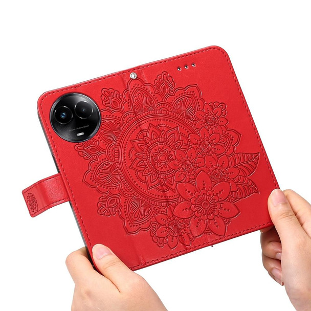 For Realme C67 5G Global / 11 5G Taiwan Version 7-petal Flowers Embossing Leather Phone Case(Red)