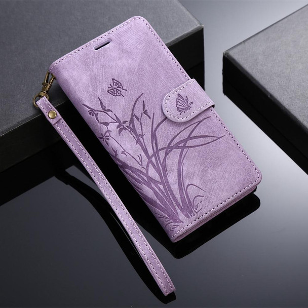 For Samsung Galaxy S22+ 5G Orchid Butterfly Embossed Leather Phone Case(Purple)