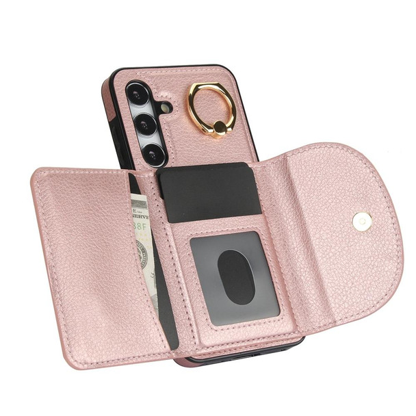 For Samsung Galaxy S24+ 5G YM007 Ring Holder Card Bag Skin Feel Phone Case(Rose Gold)