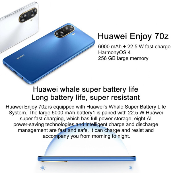 HUAWEI Enjoy 70z, 8GB+128GB, Side Fingerprint Identification, 6.75 inch HarmonyOS 4.0 Octa Core 2.4GHz, Network: 4G, Not Support Google Play(Black)