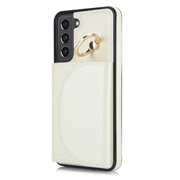 For Samsung Galaxy S22+ 5G YM007 Ring Holder Card Bag Skin Feel Phone Case(White)