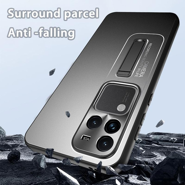 For vivo S18 Frosted Metal Hybrid TPU Holder Phone Case(Black)