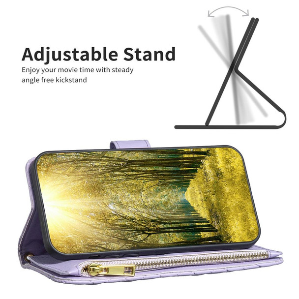 For Xiaomi Redmi Note 13 Pro 4G Global Diamond Lattice Zipper Wallet Leather Flip Phone Case(Purple)