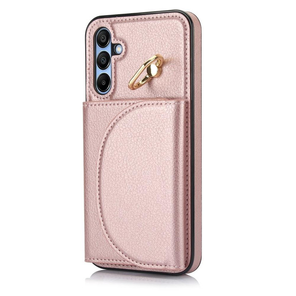 For Samsung Galaxy A15 4G / 5G YM007 Ring Holder Card Bag Skin Feel Phone Case(Rose Gold)