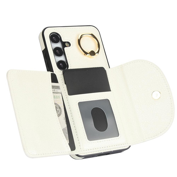 For Samsung Galaxy S24+ 5G YM007 Ring Holder Card Bag Skin Feel Phone Case(White)
