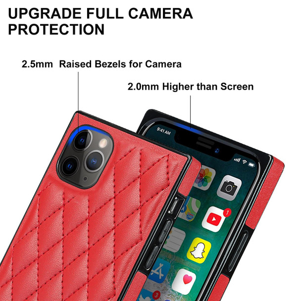 Elegant Rhombic Pattern Microfiber Leatherette +TPU Shockproof Case with Crossbody Strap Chain - iPhone 11 Pro Max(Red)