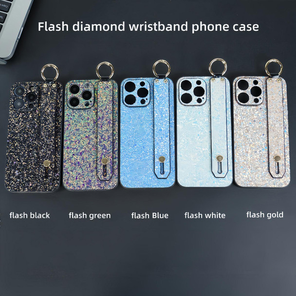 For iPhone 12 Pro Flash Diamond Wristband Holder Phone Case(Flash Green)