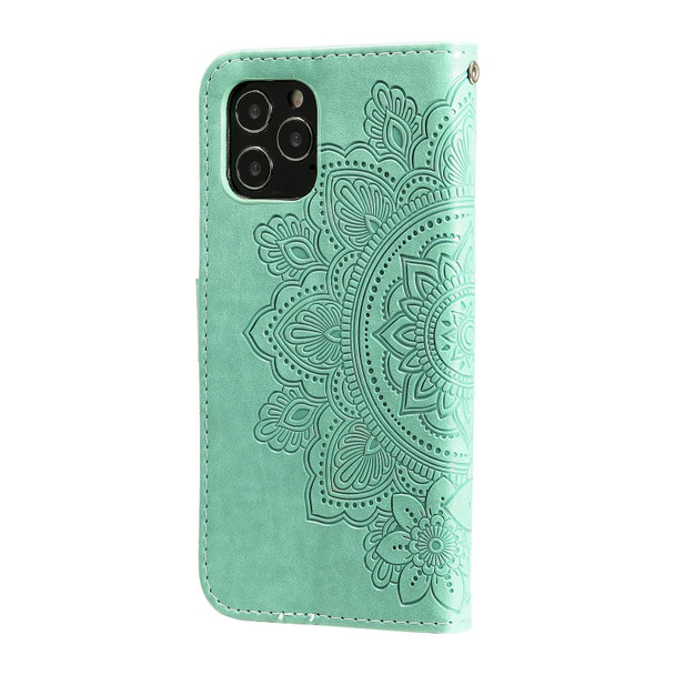 7-petal Flowers Embossing Pattern Horizontal Flip PU Leatherette Case with Holder & Card Slots & Wallet & Photo Frame - iPhone 11 Pro Max(Green)