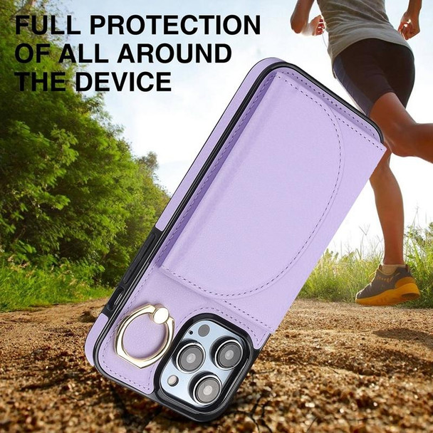 For iPhone SE 2020 / 2020 / 8 / 7 YM007 Ring Holder Card Bag Skin Feel Phone Case(Purple)