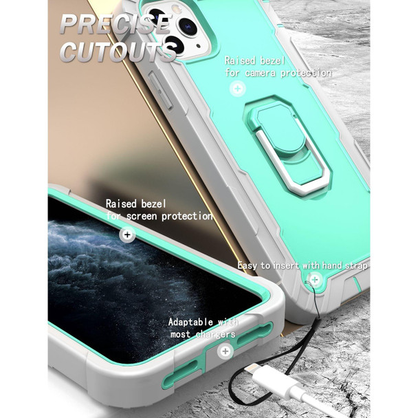 PC + Rubber 3-layers Shockproof Protective Case with Rotating Holder - iPhone 11 Pro Max(Grey White + Mint Green)
