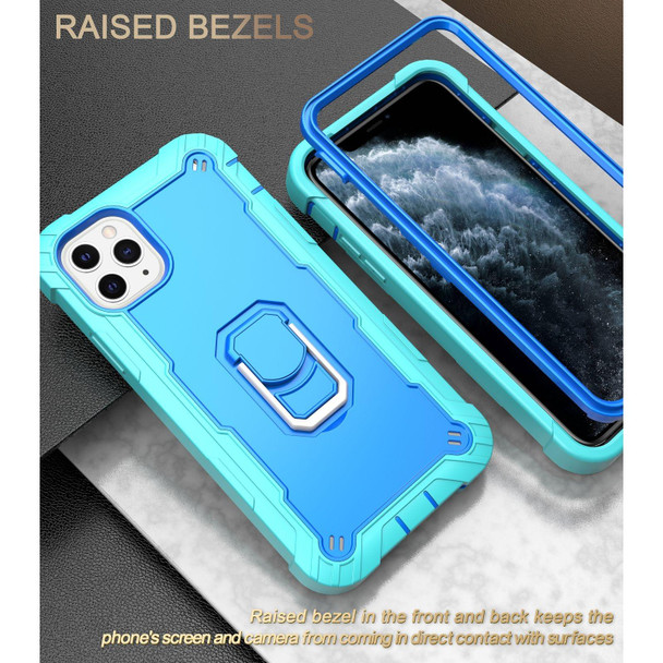 PC + Rubber 3-layers Shockproof Protective Case with Rotating Holder - iPhone 11 Pro Max(Mint Green + Blue)