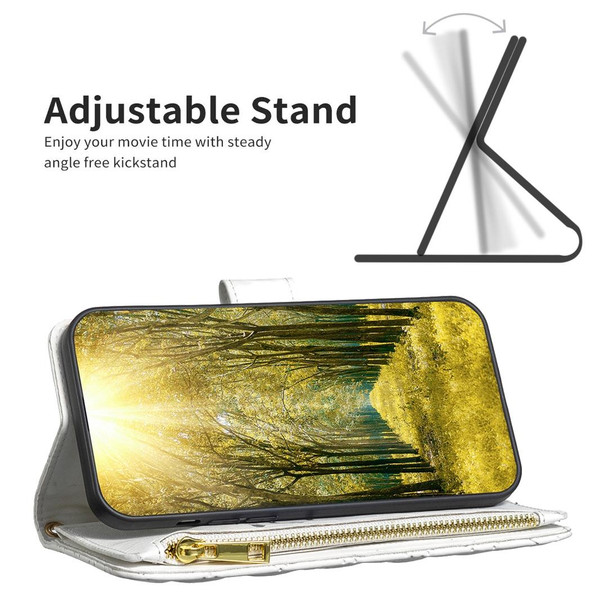 For Xiaomi Redmi Note 13 Pro 4G Global Diamond Lattice Zipper Wallet Leather Flip Phone Case(White)