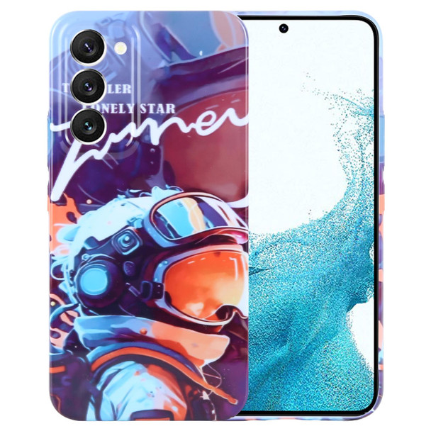 For Samsung Galaxy S22 5G Painted Pattern Precise Hole PC Phone Case(Orange Paint Astronaut)