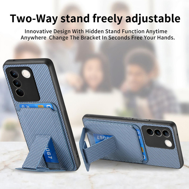 For vivo iQOO Z8X Carbon Fiber Card Bag Fold Stand Phone Case(Blue)